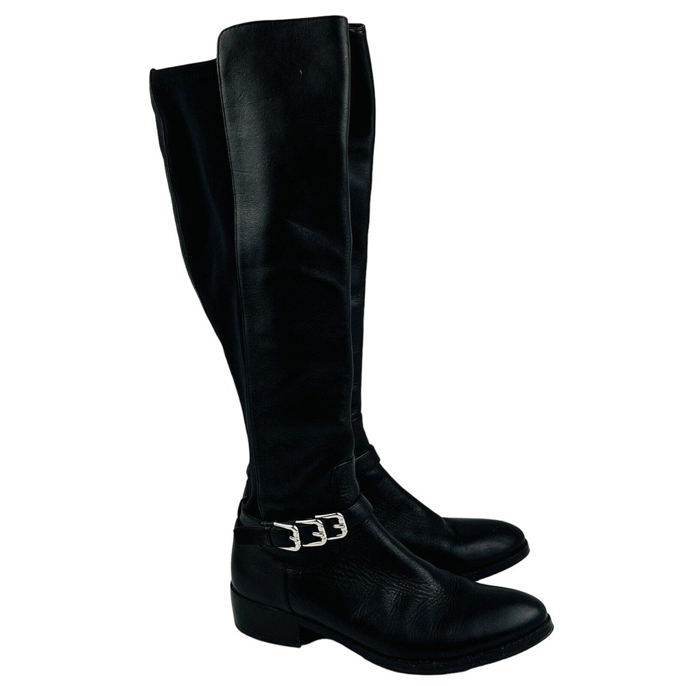 Womens 6M Donald Pliner Nellie Riding Boots Black Leather Knee High Elastic Back